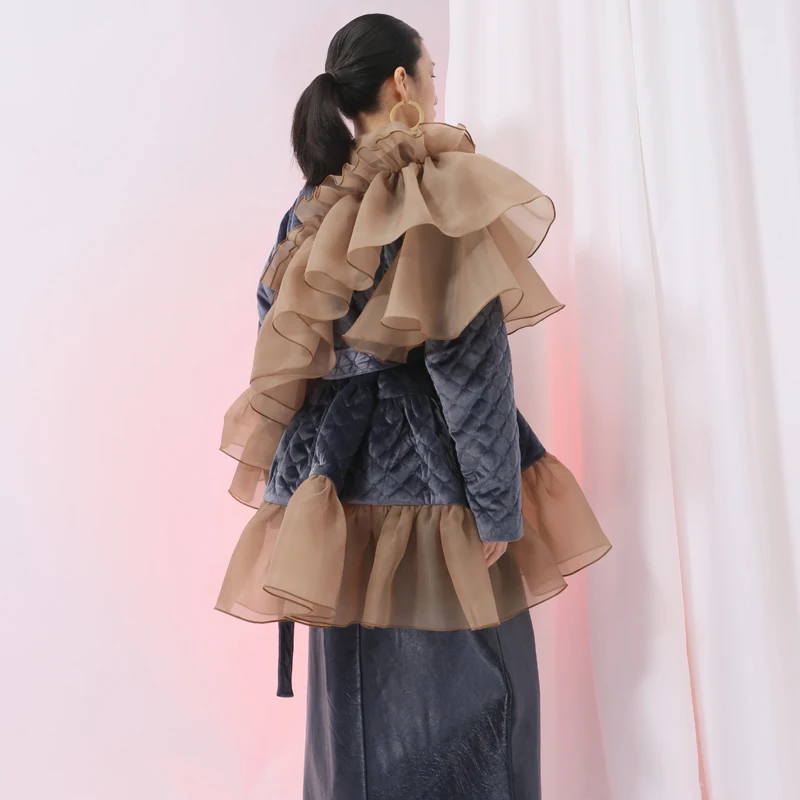 2019 новые осенние и зимние европейские женские модная одежда оборками Лоскутная