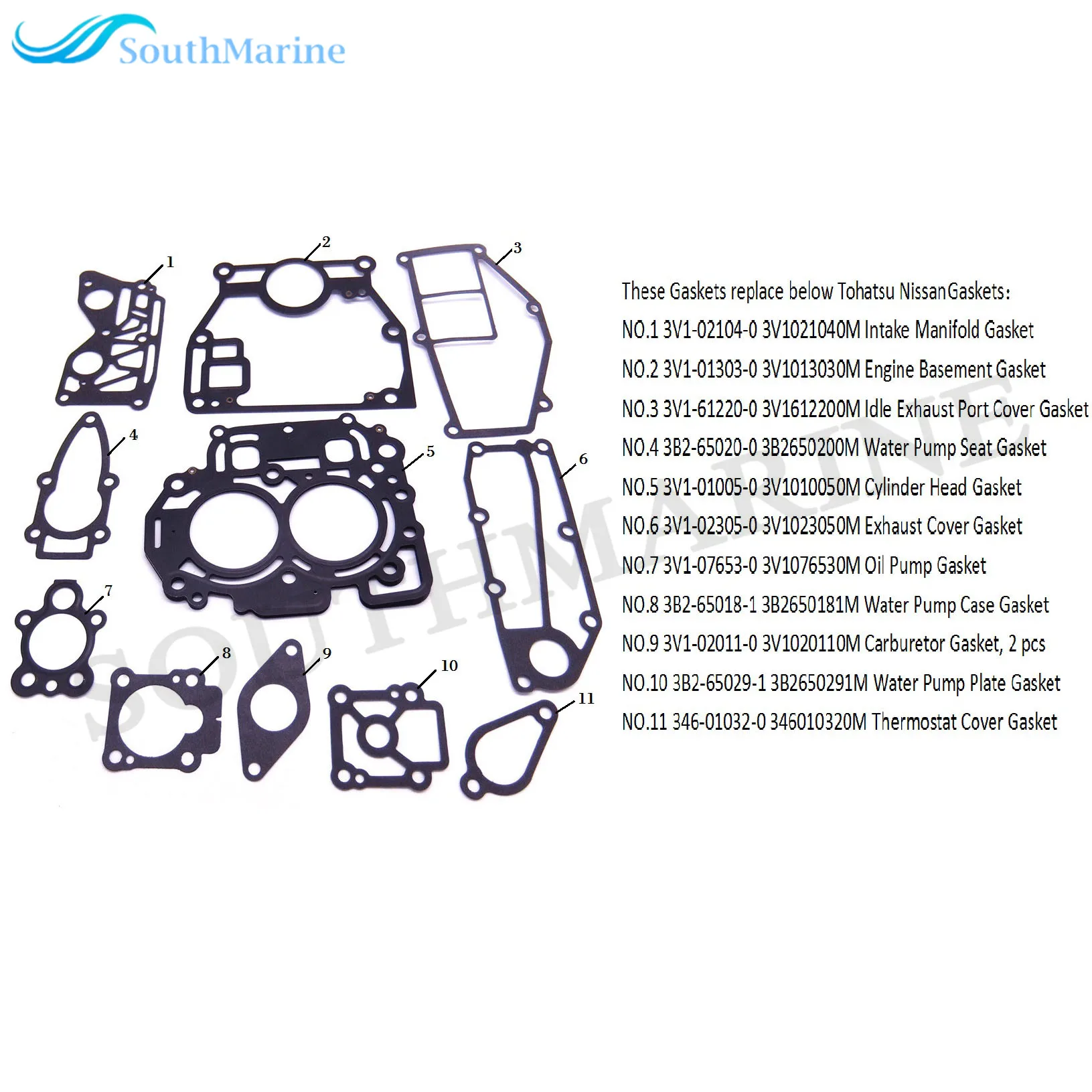 Комплект уплотнительных прокладок для Tohatsu Nissan 9.8hp 8hp 4 тактный NSF MFS8 MFS9.8 лодочный