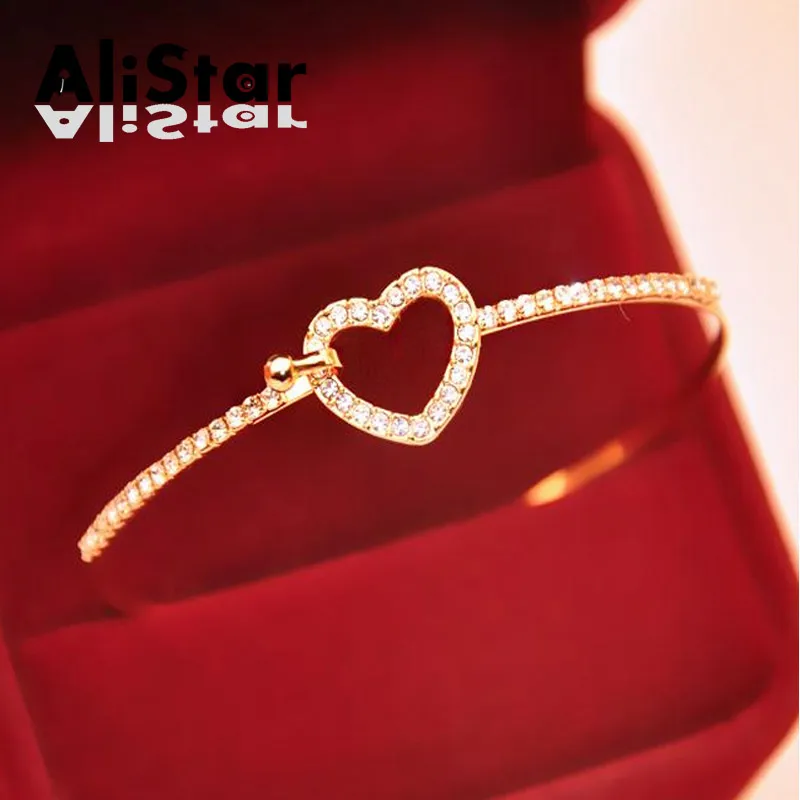 Новое поступление модные женские браслеты милые со стразами в форме сердца
