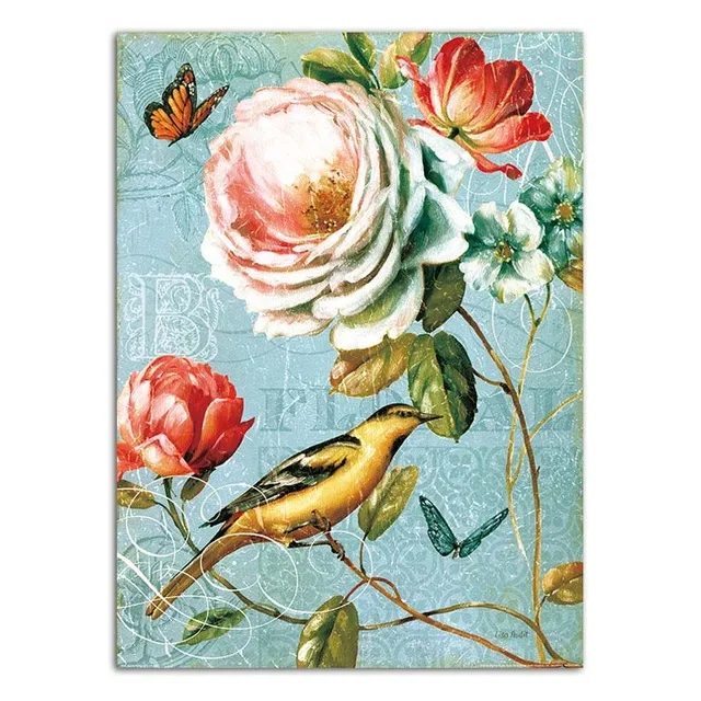 no frame4 Vintage Flower Birds Animals Canvas Painting Nordic Home Decoration Posters and Prints Wall Art Picture for Living Room No Frame - Цвет: no frame4