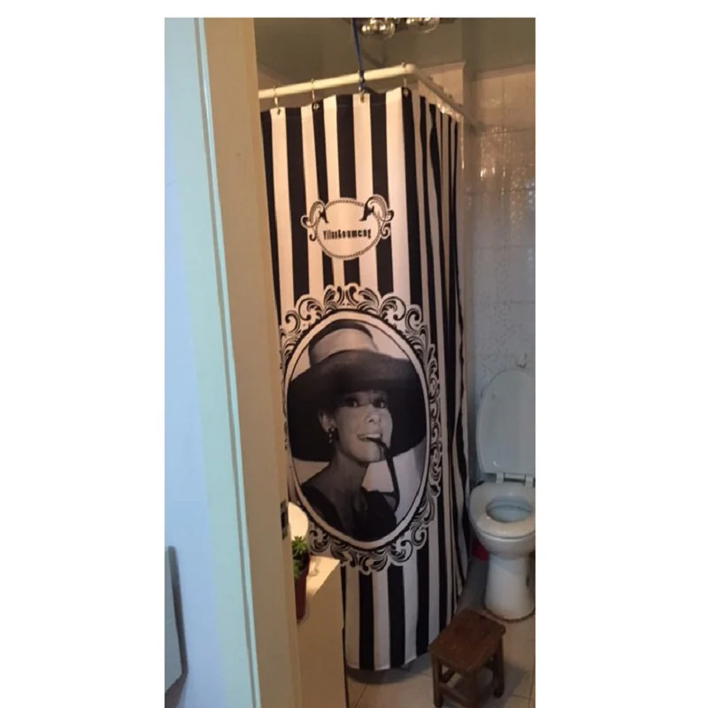 1 шт. винтажная занавеска для душа ванной Одри Хепберн белая и черная полоска