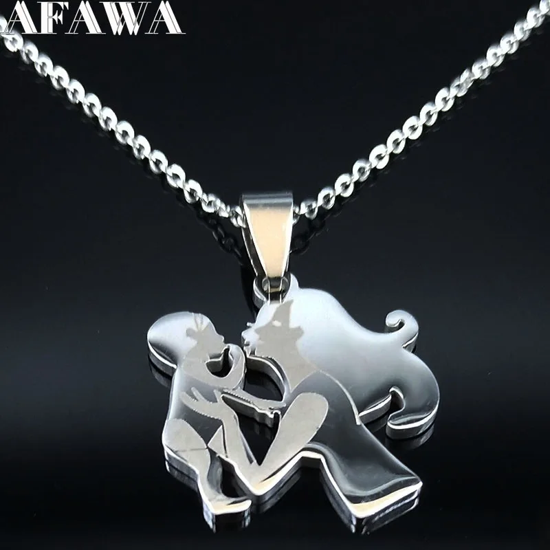 

Fashion Mother Kid Stainless Steel Necklaces Wome Silver Color Chain Necklace Women Jewelry collares Mother's Day Gift N538S01