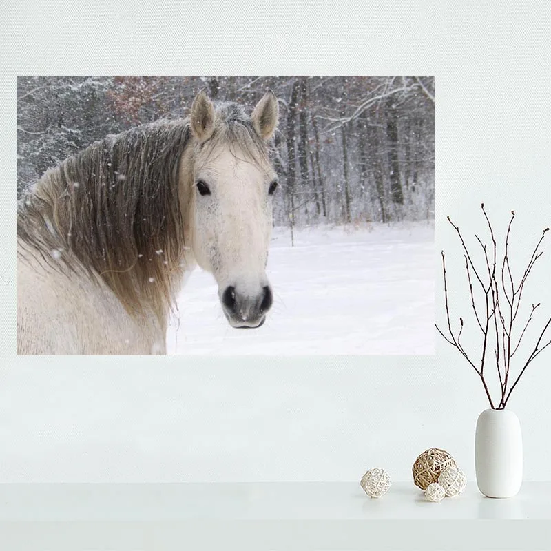 Красивый постер с изображением белой лошади атласный на заказ тканевый