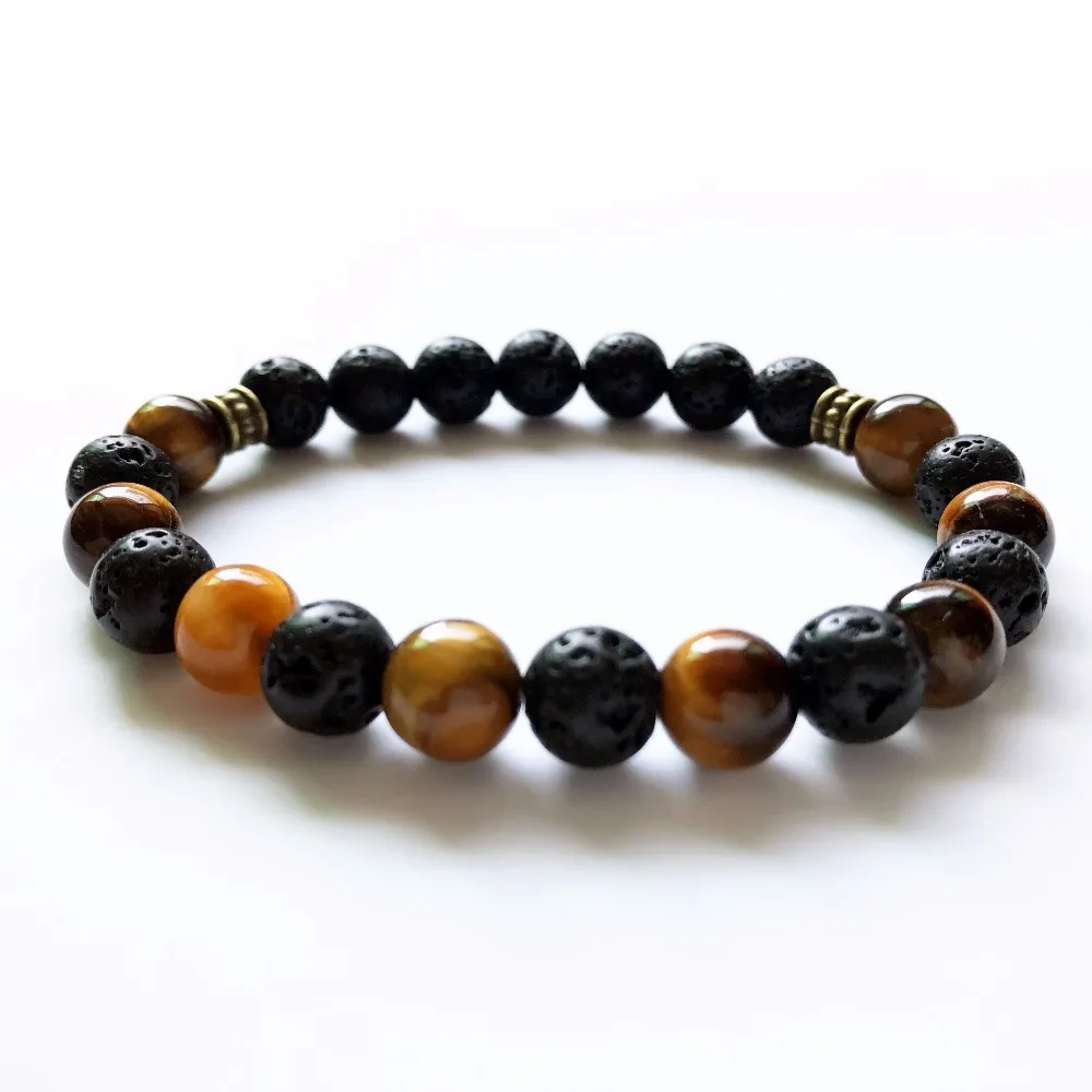 Модный браслет из лавового камня натуральный тигровый глаз мужские браслеты на