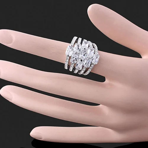 Классические циркониевые кольца с белым золотом CHRAN ювелирные изделия