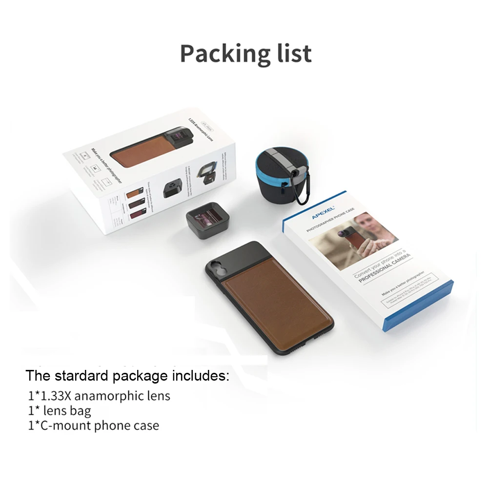 

APEXEL 1.33X Anamorphic Lens with C-Mount Case 4K HD Video Widescreen Movie Deformation Vlog Phone Camera Lens for iPhone Huawei