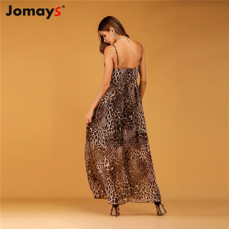 2019 Summer Sling Leopard Spaghetti Strap Dress Women Chiffon Sexy Sleeveless Club Party Long Maxi Dresses Vestido | Женская одежда