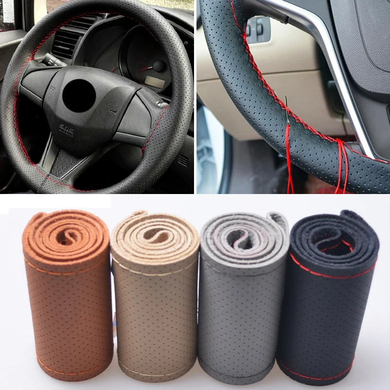 1 шт. Универсальный 38 см чехол рулевого колеса автомобиля DIY ручной пошив натуральная кожа мягкий Автомобильный руль ступицы покрытие автомобиля Стайлинг