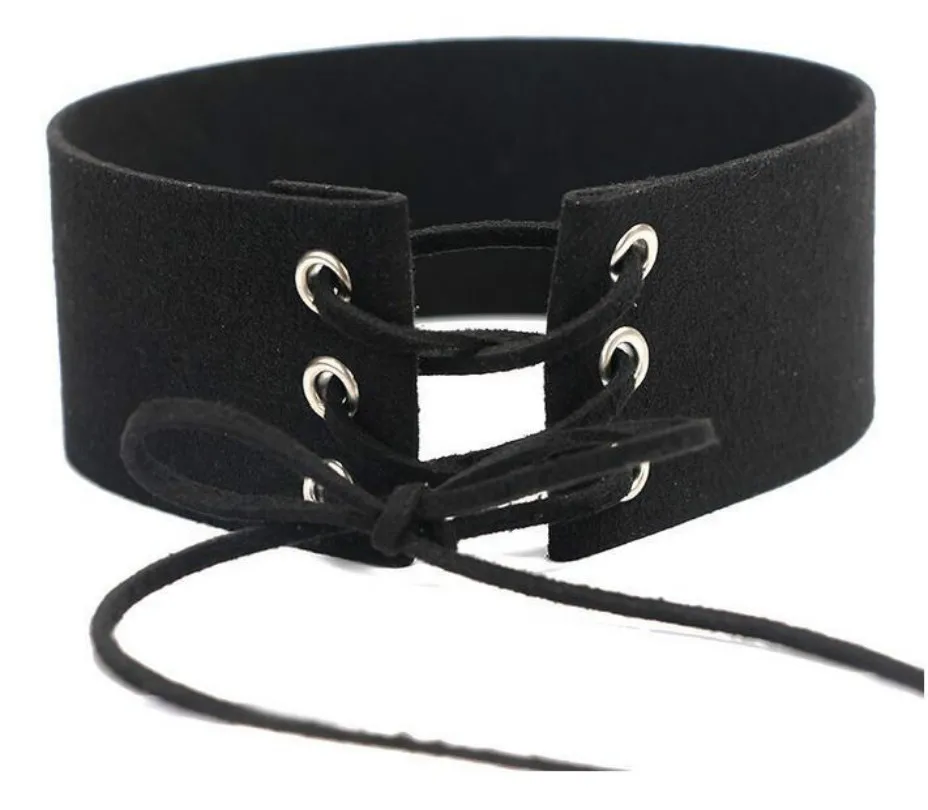Женский кожаный ошейник черный бархатный с цепочкой|Колье| |