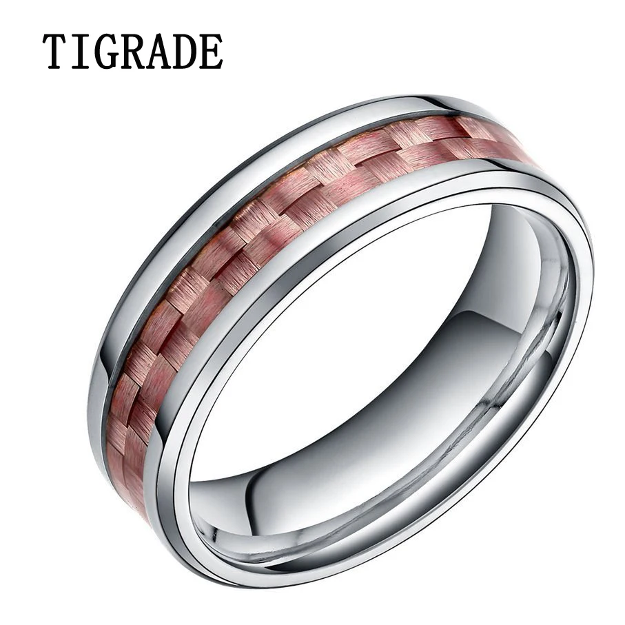 

Tigrade 6mm Carbon Fiber Silver Color Titanium Ring Men High Polished Engagement Wedding Band Men Finger Bagues SIZE 5-9