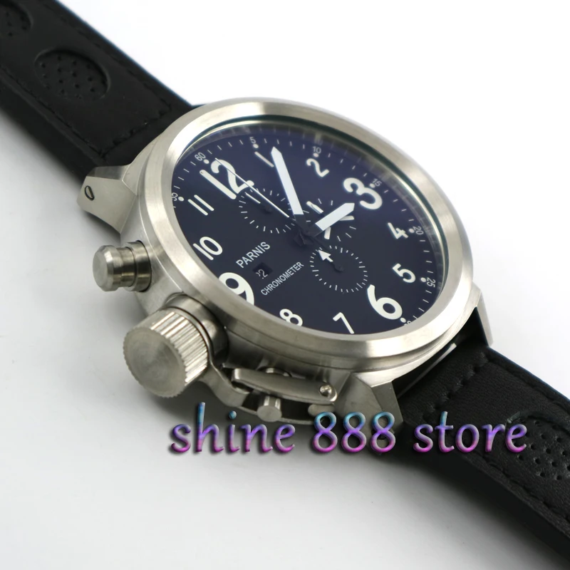 Parnis 50 мм полный хронограф корпус из нержавеющей стали черный циферблат Кварцевые