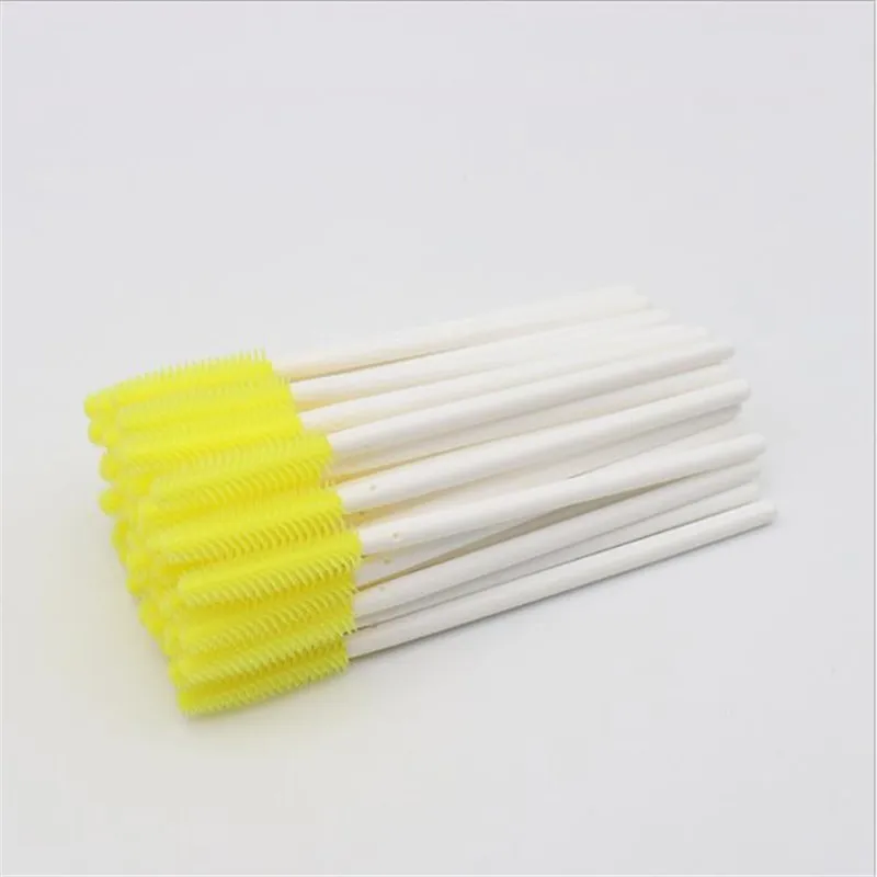yellow 200pcs 100/200 шт. силиконовые одноразовые щеточки с тушью для ресниц палочки Аппликатор для ресниц гребень кисти для макияжа ресниц Клей снятие тампон микро щетки - Handle Color: yellow 200pcs