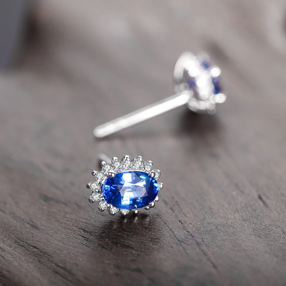 1.2CT сапфировые алмазные серьги GVBORI 18K белые золотые синие Серьги с драгоценными