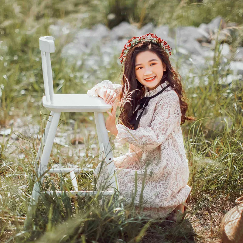 Children Kids Girls Lace Dress 2020 New Autumn Spring Bowknot Begie Teenager Brief Knee-length Clothing For Age 6-12 | Детская одежда и