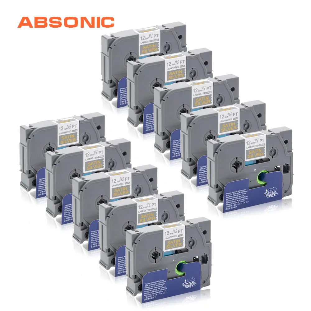 Absonic 10PCS TZe-MQ934 Laminated Labels Tape Compatible for Brother P Touch Lable Printer TZ-MQ934 Gold on Satin Silver 12m*5mm |