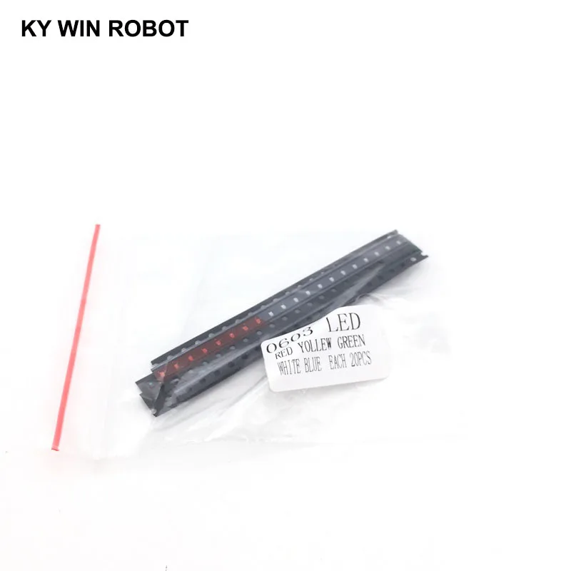 5 цветов x20 шт = 100 SMD 0603 светодиодный комплект супер яркий