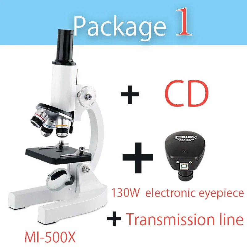 Package 1 CIWA 500X биологические Монокулярные бинокли окуляры микроскоп HD бинокль светодиодный научный эксперимент студентов образование микроскоп - Цвет: Package 1