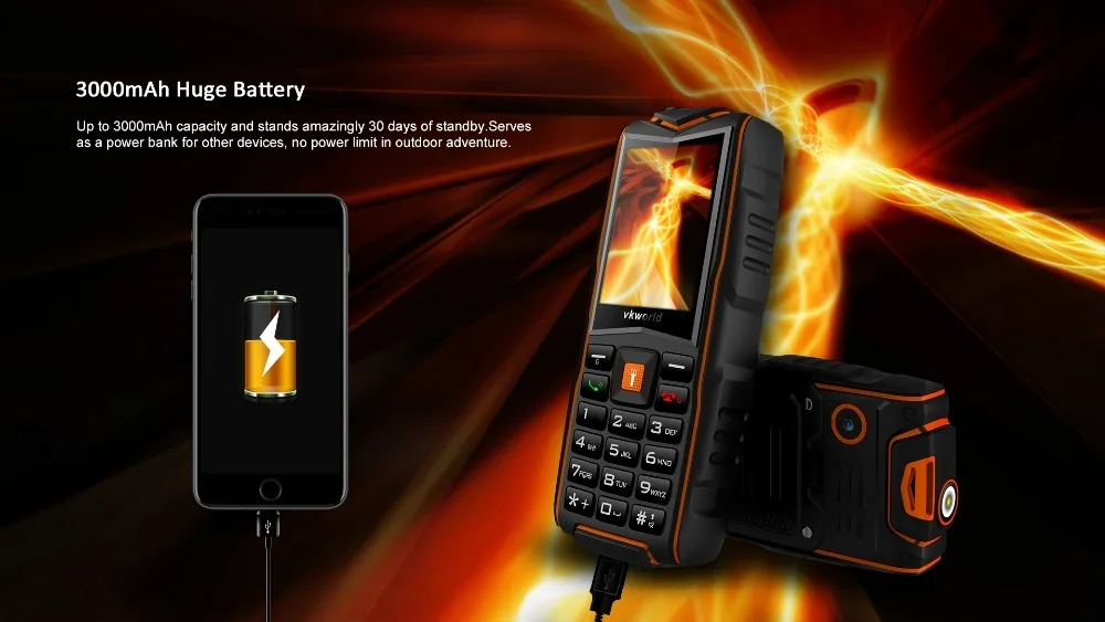 VKWorld камень V3 IP68 Водонепроницаемый 2,4 дюймов 3000 мАч мобильный телефон GSM FM Русская клавиатура 3 слота для sim-карт флэш-светильник мобильный телефон