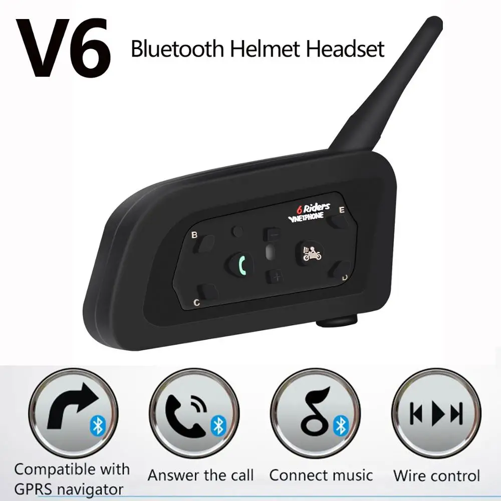 Новинка V6 мотоциклетный шлем Bluetooth гарнитуры 1200 м командный динамик шумоподавление интеркоммуникационный мото для 6 гонщиков