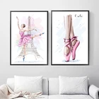 Мультфильм Париж башня балет девушка стены искусства холст картина скандинавские плакаты и принты настенные картины для детской комнаты декор
