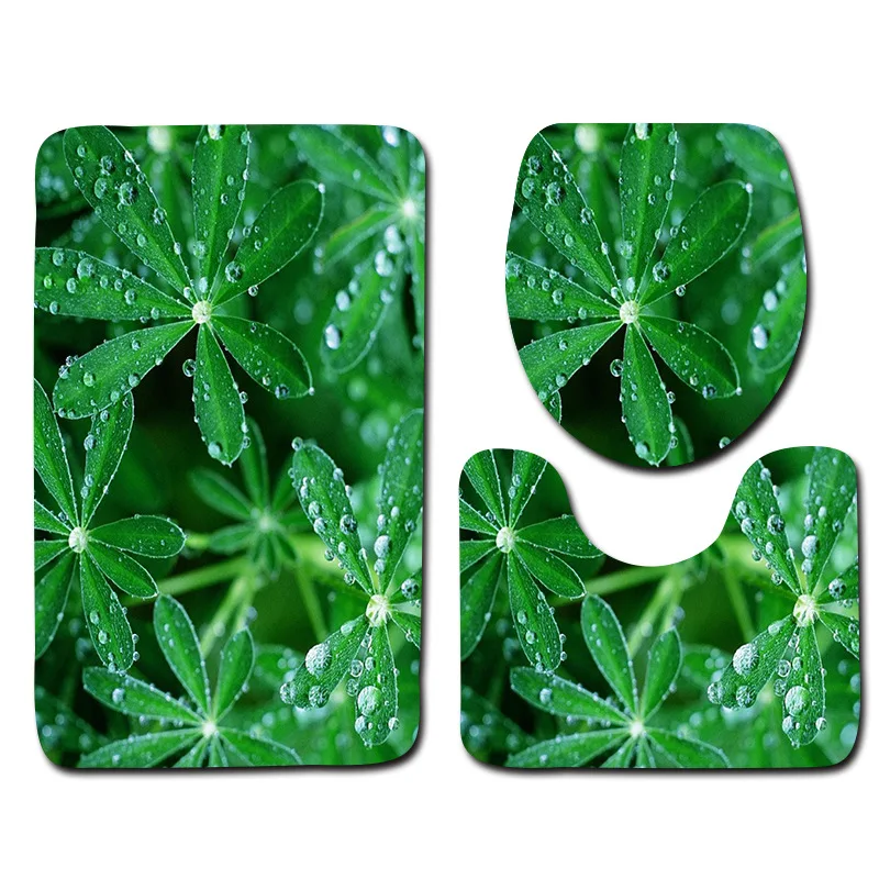 

Flower Printed 3pcs Mats For Bathroom And Toilet Washable Pedestal Rug Lid Toilet Cover Carpet Absorbent Bath Rug Set Toilet Mat