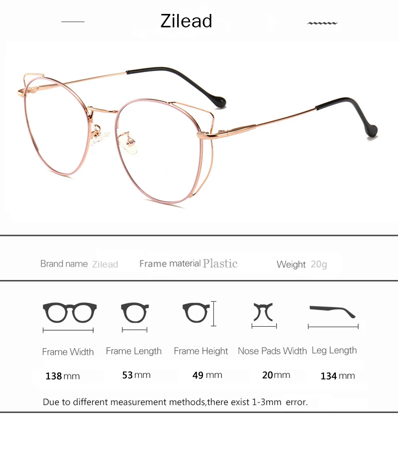Zilead Anti Blue Light Cat Eyes Glasses Frame Metal Round Optical Spectacl For Women&Men Computer Eyeglasses Eyewear