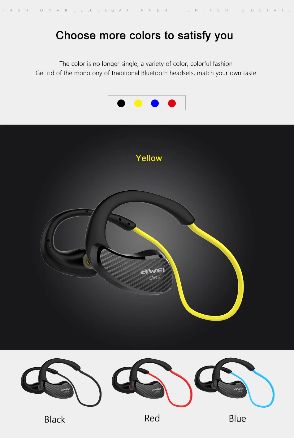 AWEI A881BL Bluetooth беспроводные наушники спортивные водонепроницаемые музыкальные наушники шумоподавление с микрофоном гарнитура для мобильного телефона