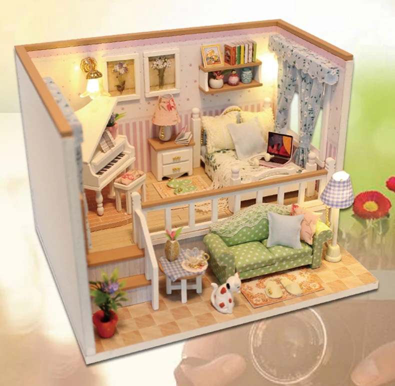 Cutebee DIY миниатюрный дом с мебели светодиодный музыкальный пылезащитный чехол модель строительные блоки игрушки для детей Casa De Boneca