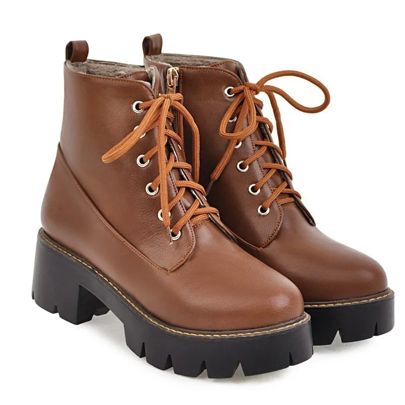 Dark Brown Женские ботинки на низком каблуке; сезон осень-зима; коллекция года; однотонные женские ботинки на квадратном каблуке; модные женские ботинки с круглым носком; цвет черный, темно-коричневый, винно-красный; E126 - Цвет: Dark Brown