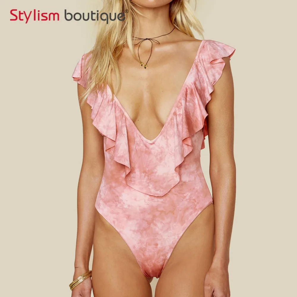 Женский слитный купальник 2018 розовый купальный костюм трикини с высоким вырезом