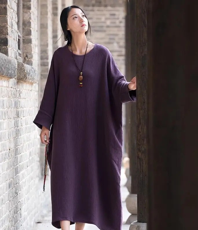Женское Двухслойное длинное платье однотонное из хлопка и льна в оригинальном