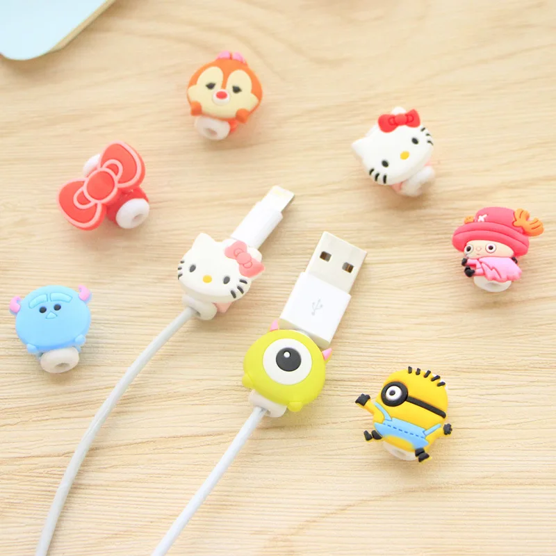 50 шт./лот, мультяшный usb-кабель, защита для наушников, защита линии для мобильного телефона, защита кабеля данных