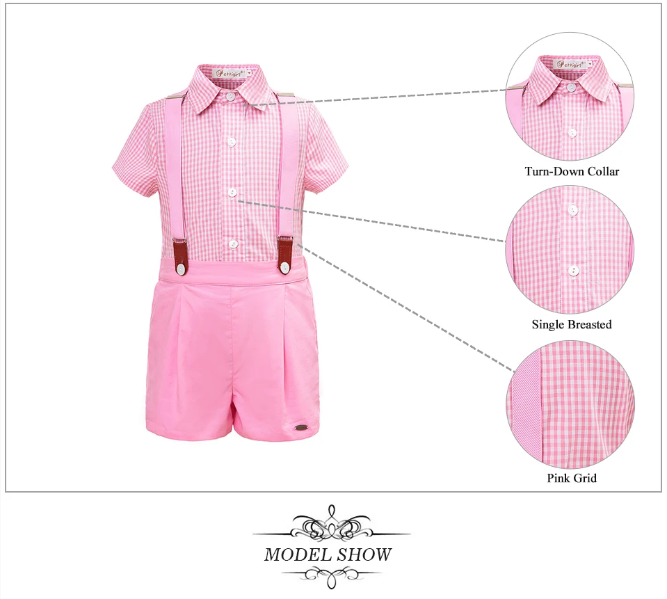 Pettigirl Boys Clothing Sets Pink Grid Design Summer Kids Clothes Grid Top With Shorts Child Clothing B-DMCS103-B235-PINK