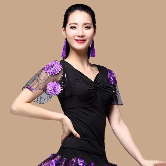 Новые квадратный Танцы Одежда для взрослых женские цветок с коротким футболки