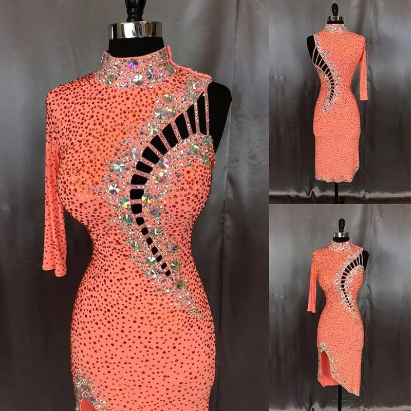 

latin dance dress women High-Collar One side sleeve dance dress,Cha Cha Rumba Samba Tango Professional competition dance dress
