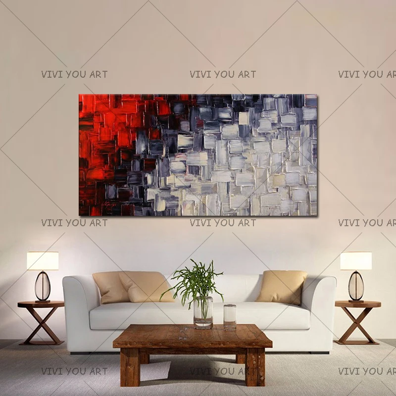 

High Quality Hand Painted Black White Red Color Abstract Oil Painting Modern Abstract Palette Knife Painting Wall Decoration