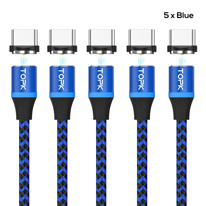 TOPK [5-Pack] RLine-R Магнитный кабель usb type C для samsung Galaxy S9 Plus OnePlus 6 type-C USB C - Цвет: 5 x Blue Cable