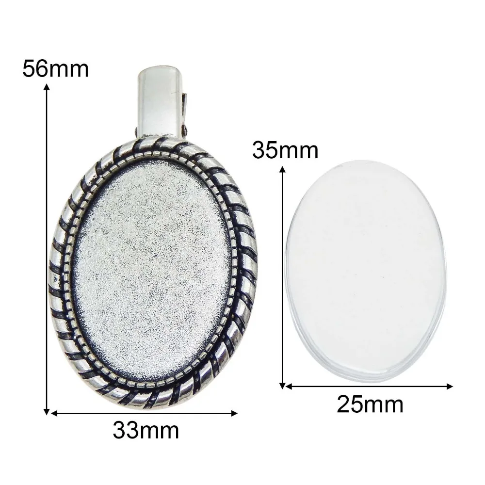 GraceAngie 2sets/lot zinc alloy oval metal silver charms hairpin hair clip blank setting base with glass cabochon DIY accessory | Украшения