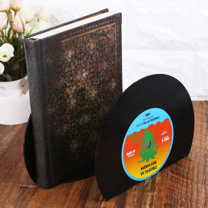 

2pcs Creative Record Shape Bookends Shelves Organizer Desktop Holder Stand Retro