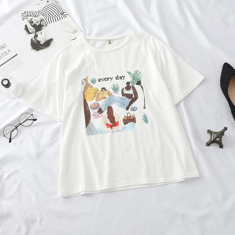 Корейские женские комплекты новинка 2019 года летняя футболка с рисунком