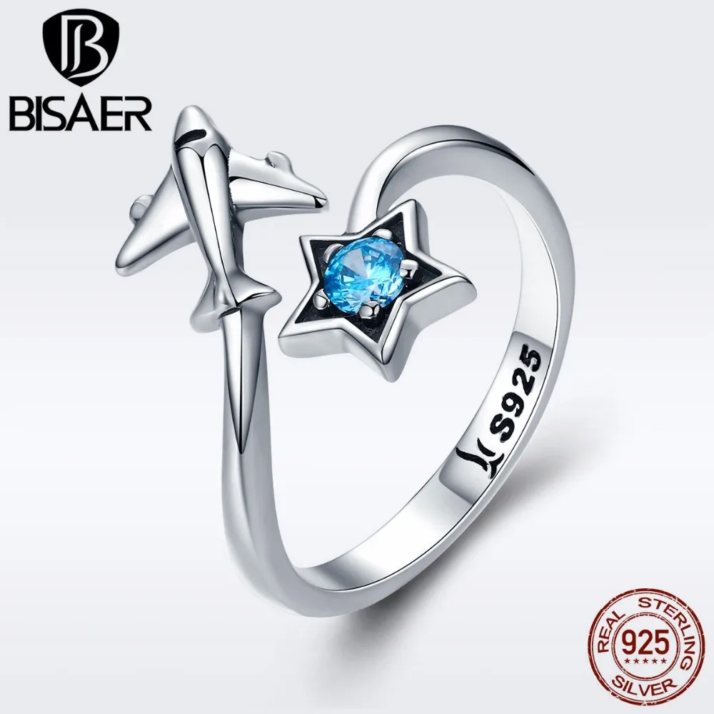 

100% 925 Sterling Silver Blue Star Travel Dream Plane Rings For Women Wedding Finger Ring Authentic Silver Jewelry Anel ECR322