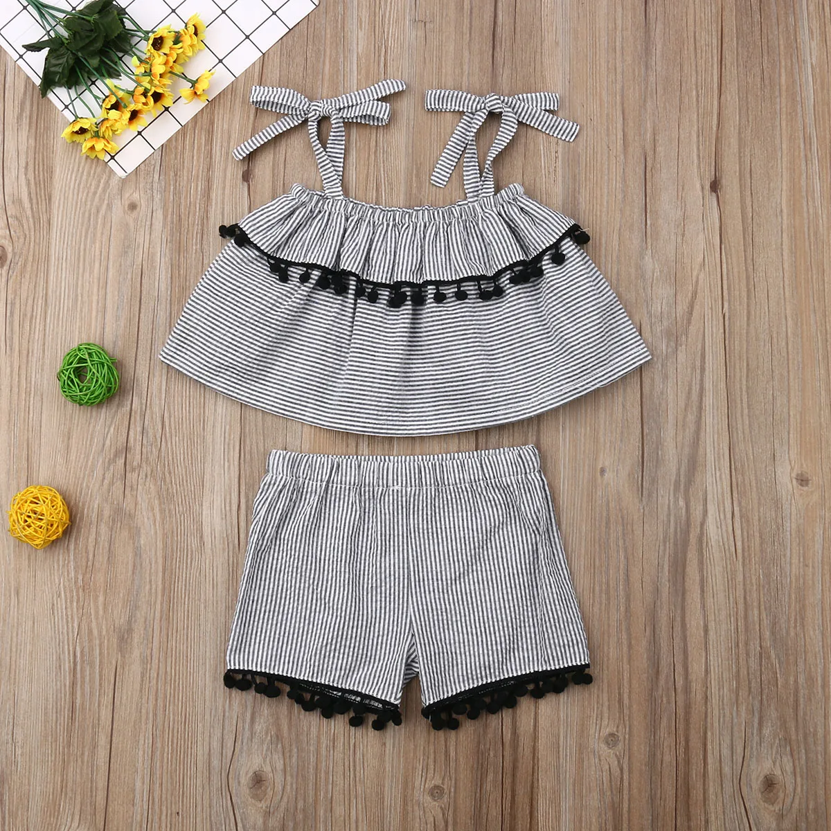 Комплекты одежды для новорожденных девочек топы в полоску без рукавов + шорты