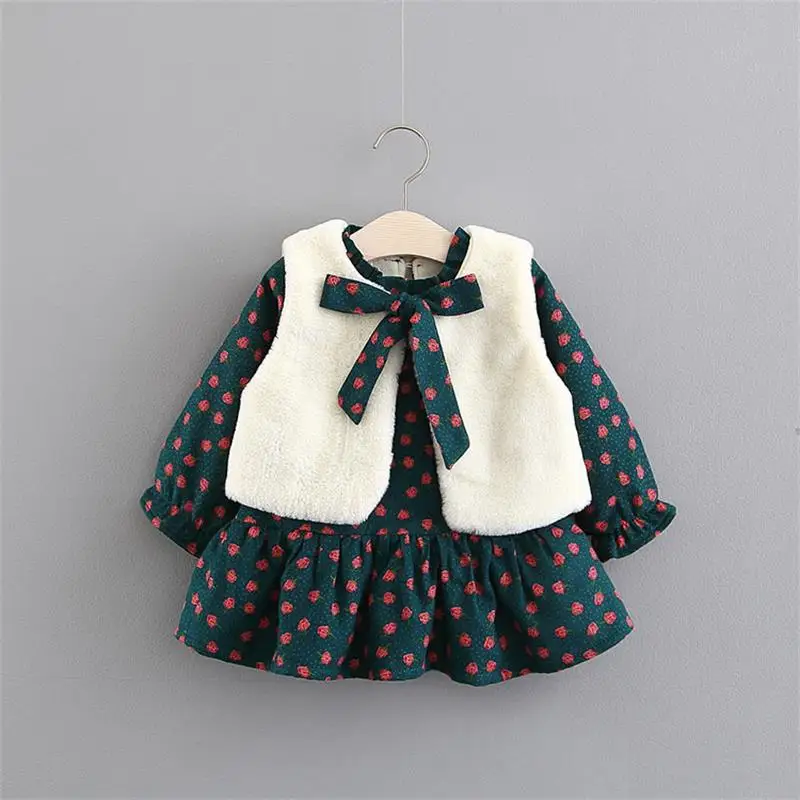 Style 1 Детская одежда из новой зимней Платье для девочек с длинными рукавами в стиле «принцесс» для маленьких мальчиков Детская осенняя теплая вечерние платье+ флисовый жилет комплект из 2 предметов, одежда для девочек - Цвет: Style 1