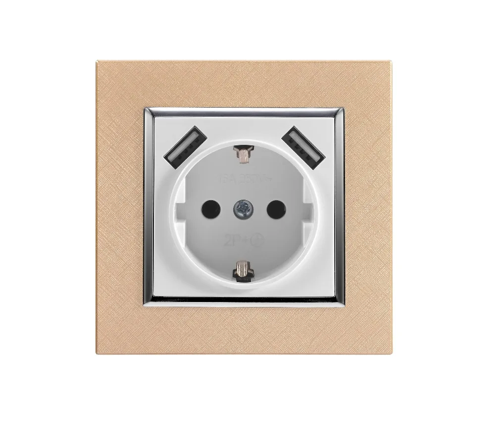 silver frame 2 USB Double USB Port 5V 2A European Plug Sockets Gold color plastic frame Wall Mount Charger Adapter Docking Receptacle Panel - Тип: silver frame 2 USB