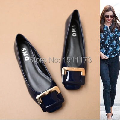 Fast shipping Square buckle all-match square Shoes Flats big code loafers patent leather Women's shoes | Обувь