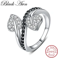 black awn trendy 925 sterling silver wedding rings for women female bijoux leaf sterling silver jewelry g088