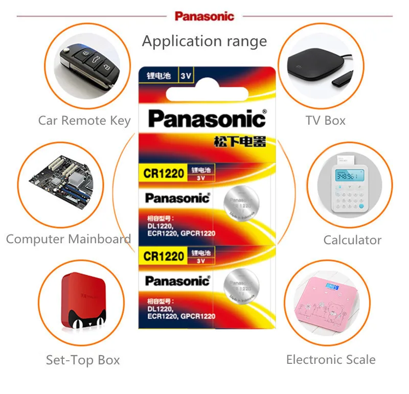 Оригинальные кнопочные аккумуляторы Panasonic CR1220 10 шт./лот CR 1220 литиевая монетная