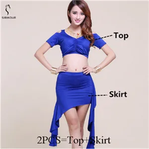 Royal Blue 2pcs Костюм для танца живота практическая одежда сценическая одежда для взрослых Восточный Болливуд индийский Топ Юбка Пояс тренировочная одежда 8 цветов - Цвет: Royal Blue 2pcs