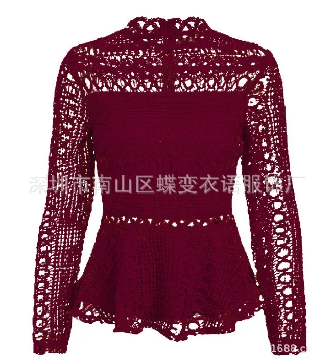 Элегантная кружевная блузка с баской Женская белая оборками и длинным рукавом