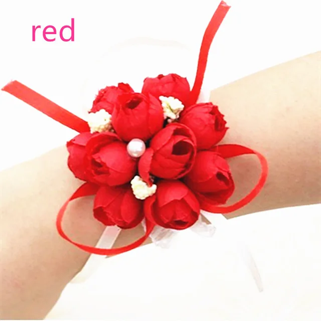 1pc red Подарок для подружки невесты, временные наклейки для невесты/Искусственные цветы на запястье, свадебные сувениры и подарки для гостей, индивидуальный подарок - Цвет: 1pc red